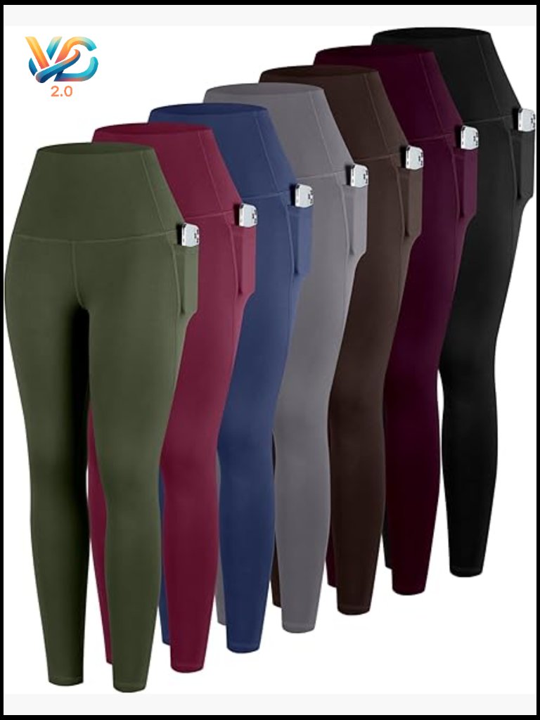 High Waisted Leggings With Deep Pockets 7 Pack Tummy Control Yoga Pants